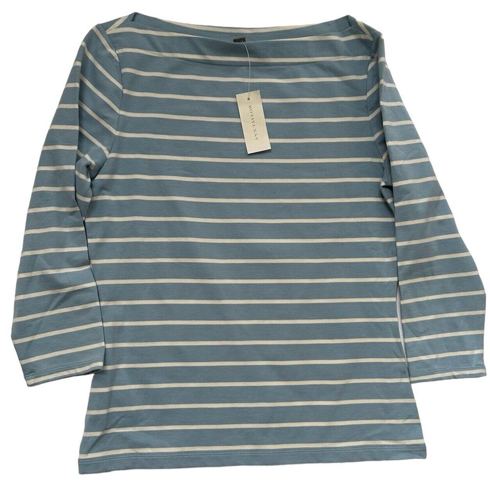 Ann Taylor Light Blue White Stripped 3/4 Quarter Sleeve Blouse Size S